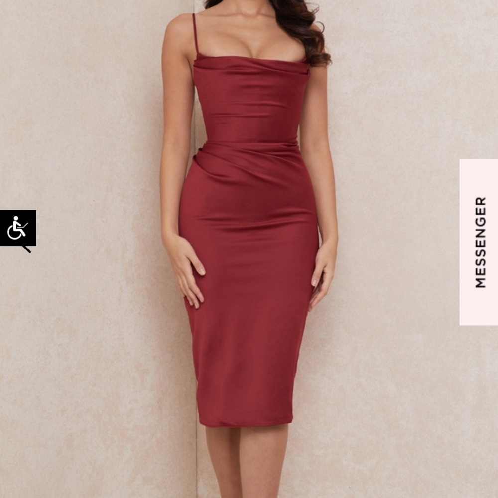 House of CB Anna Satin Corset Midi Dress in Wine XS